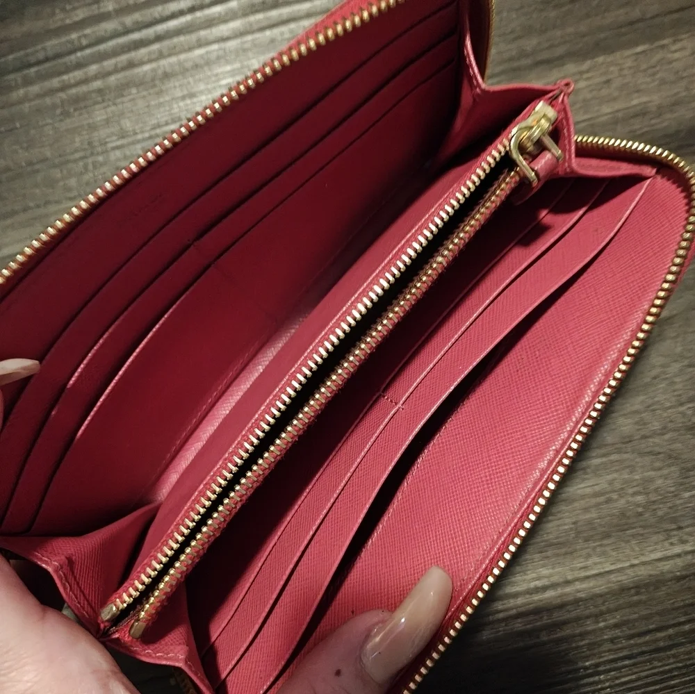 Prada Pink Saffiano Leather Long Zip Continental Wallet